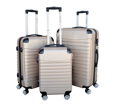 SET WALIZEK SAMOLOT SOLIDNE XL+L+M BAGAŻ PODRÓŻNYCH CHAMPAGNE SET WALIZEK SAMOLOT SOLIDNE XL+L+M BAGAŻ PODRÓŻNYCH CHAMPAGNE