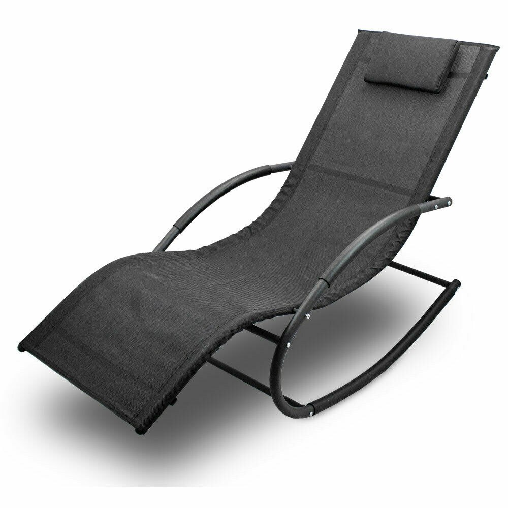 CZARNE MATERIAŁOWE LEŻAKI OGRODOWE 2 SZTUKI BUJANE FOTELE OGRODOWE CZARNE MATERIAŁOWE LEŻAKI OGRODOWE 2 SZTUKI BUJANE FOTELE OGRODOWE