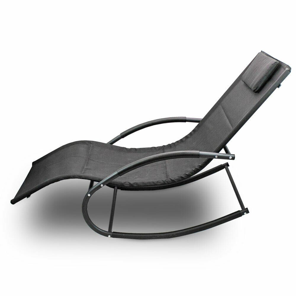 CZARNE MATERIAŁOWE LEŻAKI OGRODOWE 2 SZTUKI BUJANE FOTELE OGRODOWE CZARNE MATERIAŁOWE LEŻAKI OGRODOWE 2 SZTUKI BUJANE FOTELE OGRODOWE