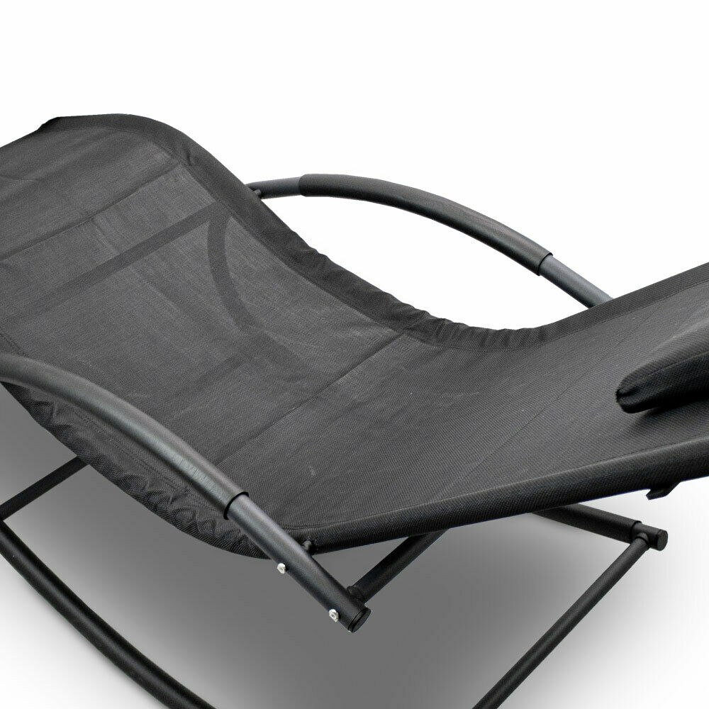 CZARNE MATERIAŁOWE LEŻAKI OGRODOWE 2 SZTUKI BUJANE FOTELE OGRODOWE CZARNE MATERIAŁOWE LEŻAKI OGRODOWE 2 SZTUKI BUJANE FOTELE OGRODOWE