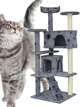 Wysokie Drzewko/drapak dla kota jasnoszary w łapki duża wieża widokowa + domek