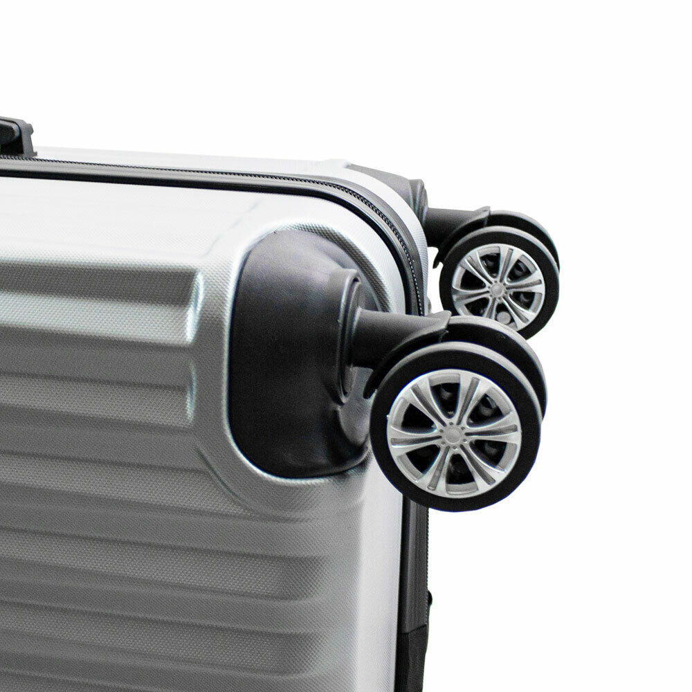Walizki Podróżne XL+L+M mocne tworzywo ABS na kółkach 360 srebrne