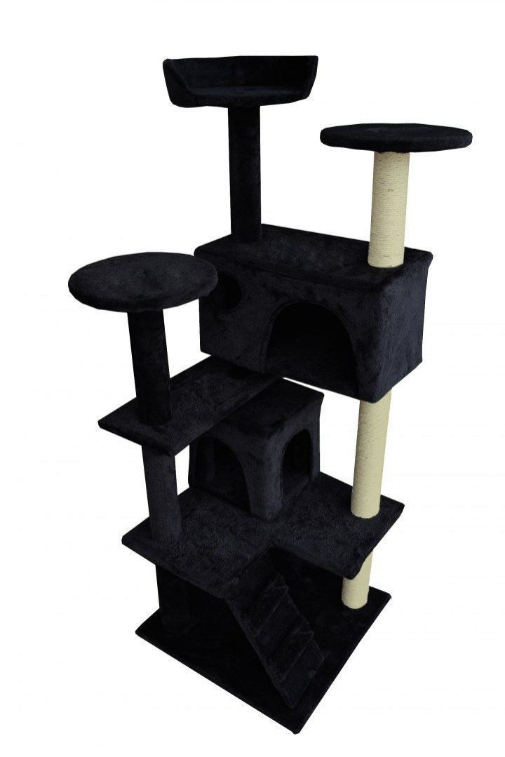 Drapak drzewko dla kotów 133cm stabilne wygodne legowisko + domek Czarny Drapak drzewko dla kotów 133cm stabilne wygodne legowisko + domek Czarny